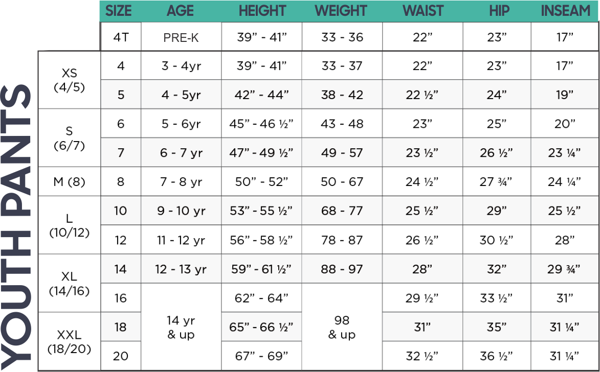TLB Pants Size Chart