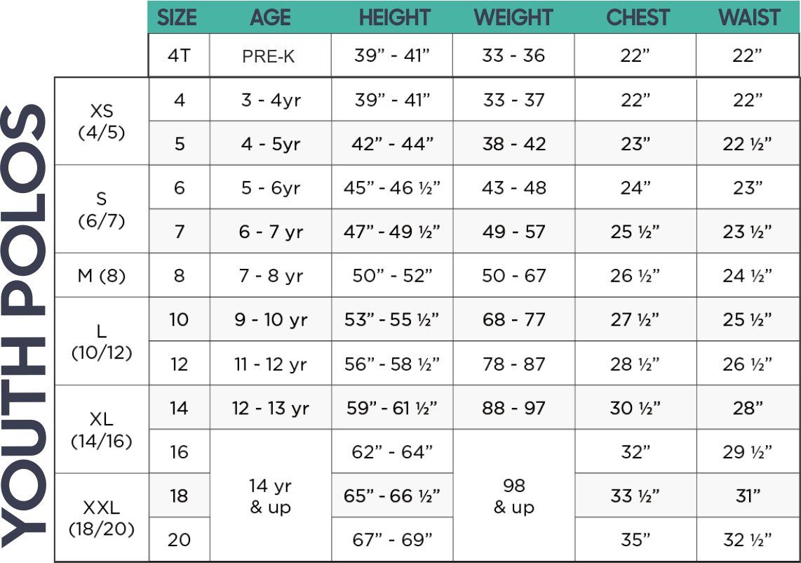 TLB Polo Sizing Chart